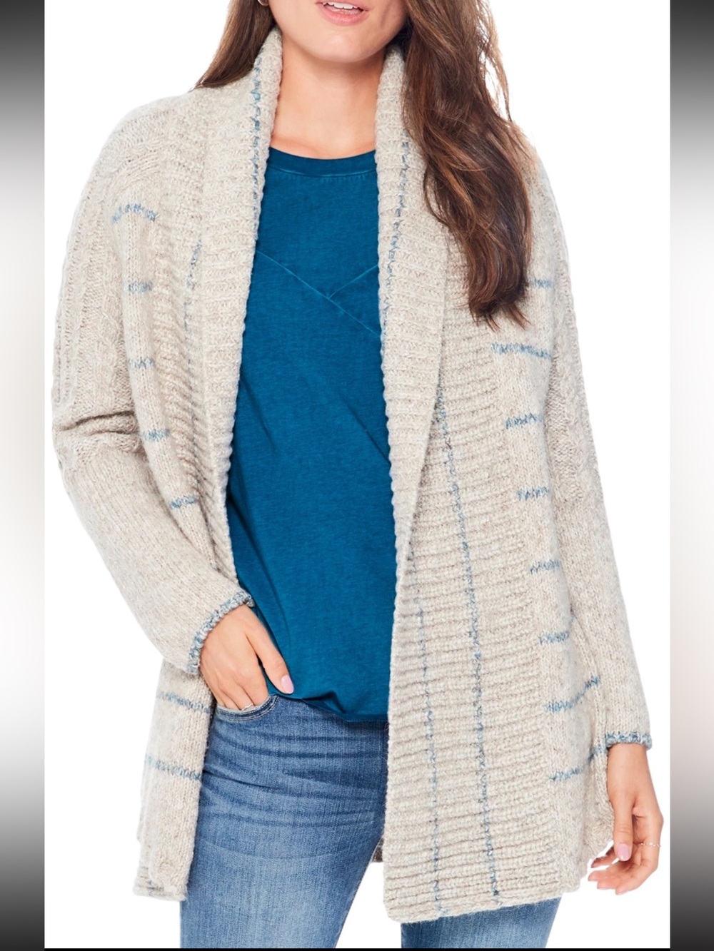 NIC+ZOE California dreaming Cardigan with Light Blue Stripes size XL